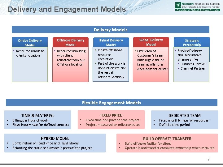 Delivery and Engagement Models Delivery Models Onsite Delivery Model • Resources work at clients'