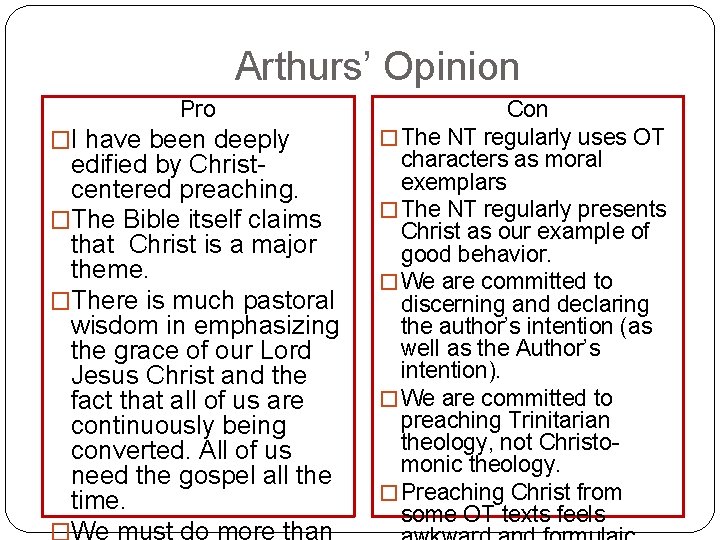 Arthurs’ Opinion Pro �I have been deeply edified by Christcentered preaching. �The Bible itself