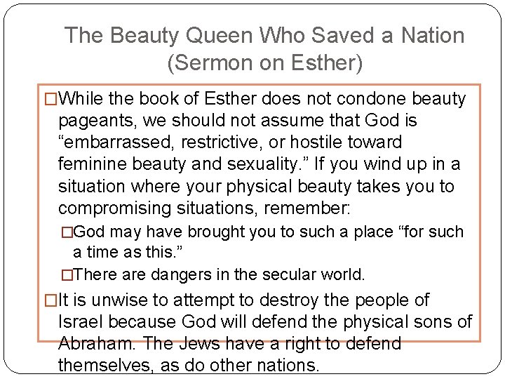 The Beauty Queen Who Saved a Nation (Sermon on Esther) �While the book of