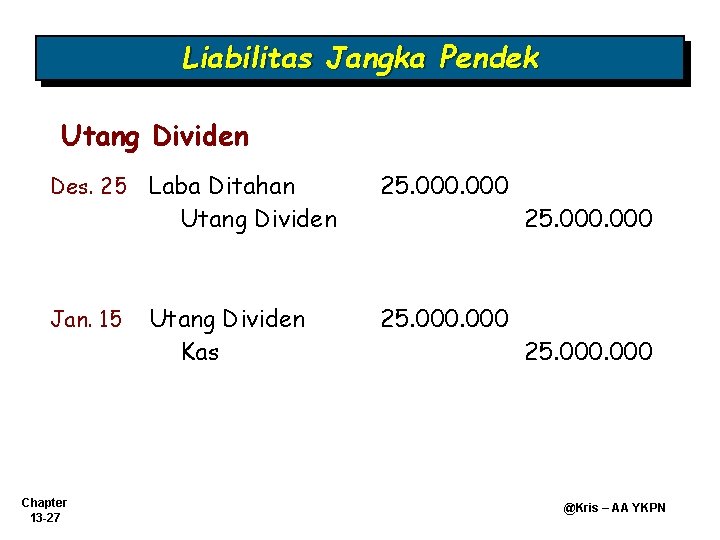 Liabilitas Jangka Pendek Utang Dividen Des. 25 Laba Ditahan Utang Dividen Jan. 15 Chapter