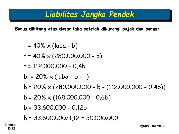 Liabilitas Jangka Pendek Bonus dihitung atas dasar laba setelah dikurangi pajak dan bonus: t
