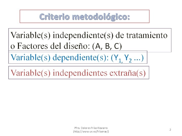 Criterio metodológico: Pfra. Dolores Frías-Navarro (http: //www. uv. es/friasnav/) 2 