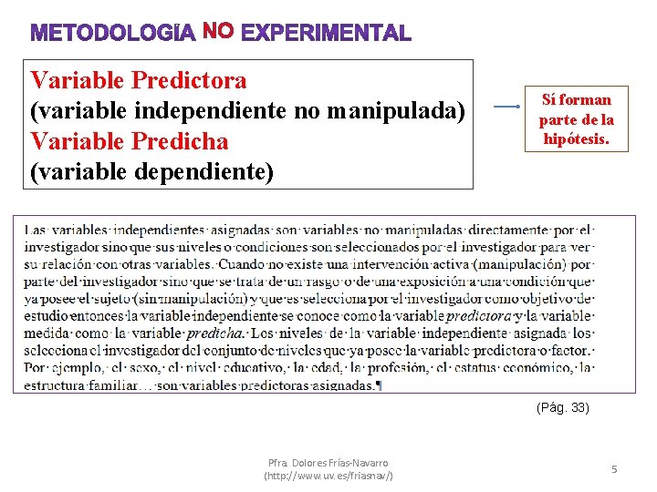 NO Variable Predictora (variable independiente no manipulada) Variable Predicha (variable dependiente) Sí forman parte