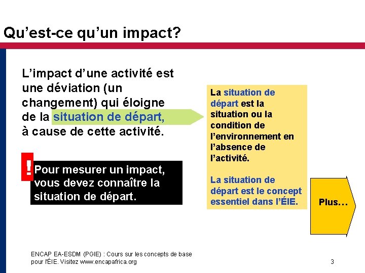 Qu’est-ce qu’un impact? L’impact d’une activité est une déviation (un La situation de changement)