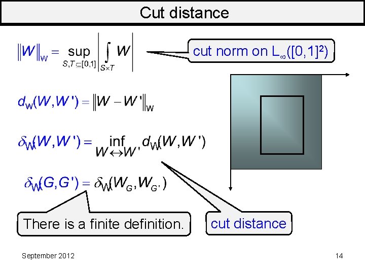 Cut distance cut norm on L ([0, 1]2) There is a finite definition. September