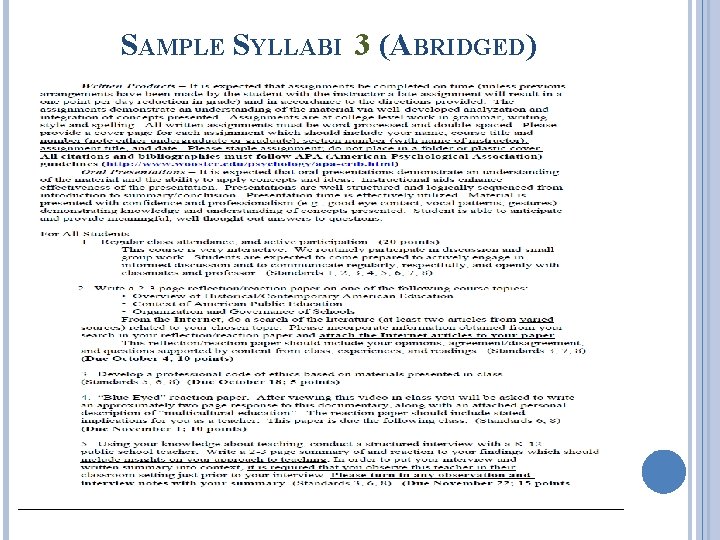 SAMPLE SYLLABI 3 (ABRIDGED) 