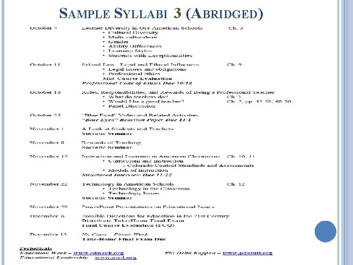 SAMPLE SYLLABI 3 (ABRIDGED) 