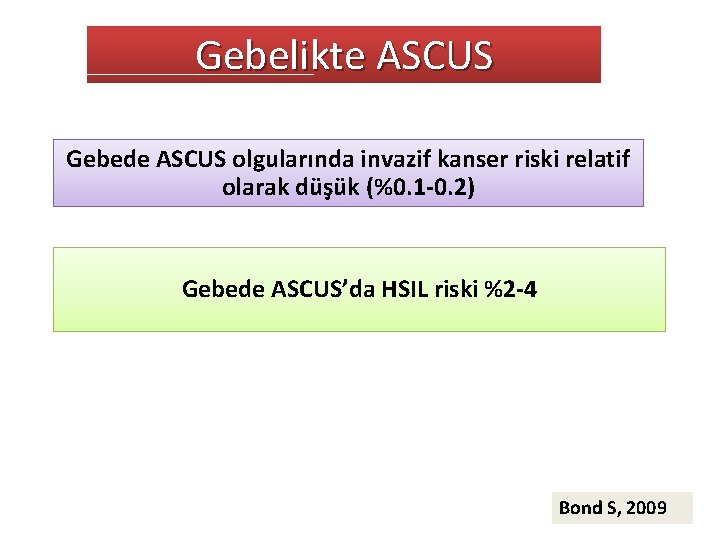 Gebelikte ASCUS Gebede ASCUS olgularında invazif kanser riski relatif olarak düşük (%0. 1 -0.