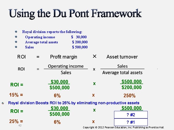 Using the Du Pont Framework Royal division reports the following: Operating income $ 30,