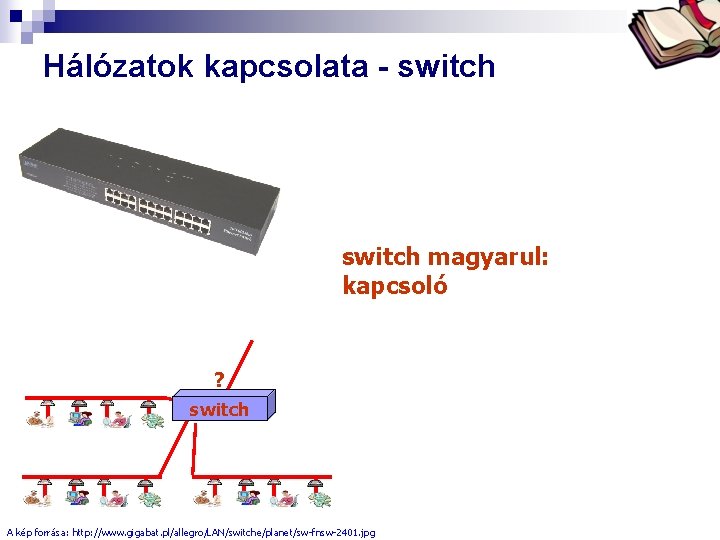 Bóta Laca Hálózatok kapcsolata - switch magyarul: kapcsoló ? switch A kép forrása: http: