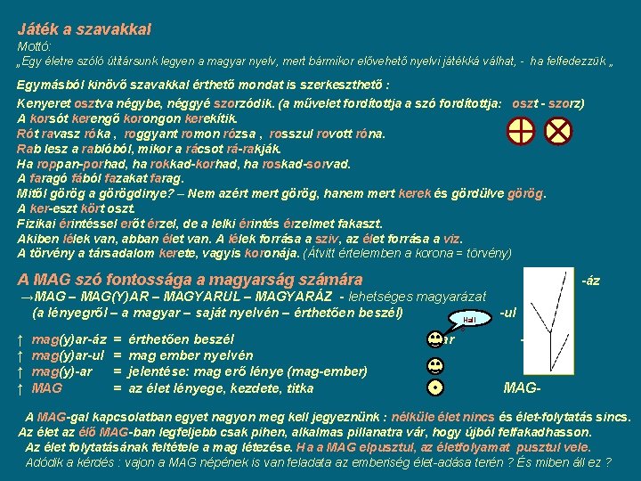 Játék a szavakkal Mottó: „Egy életre szóló útitársunk legyen a magyar nyelv, mert bármikor Játék a szavakkal Mottó: „Egy életre szóló útitársunk legyen a magyar nyelv, mert bármikor
