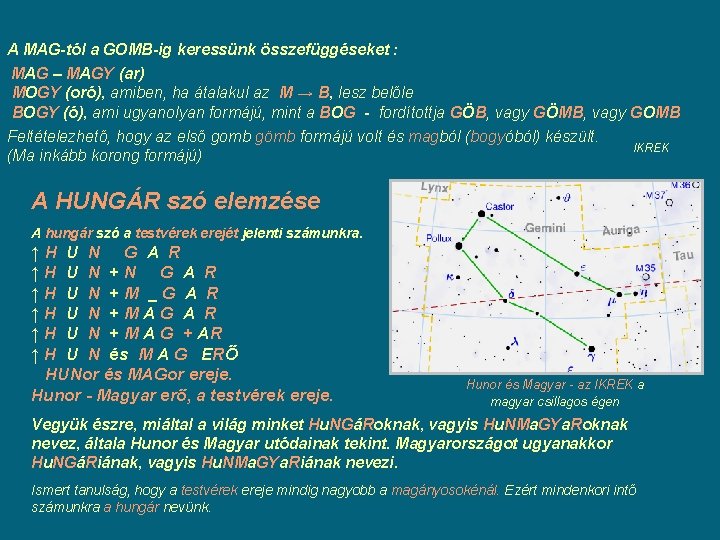 A MAG-tól a GOMB-ig keressünk összefüggéseket : MAG – MAGY (ar) MOGY (oró), amiben, A MAG-tól a GOMB-ig keressünk összefüggéseket : MAG – MAGY (ar) MOGY (oró), amiben,