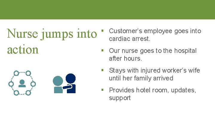 Nurse jumps into § action § Customer’s employee goes into cardiac arrest. Our nurse