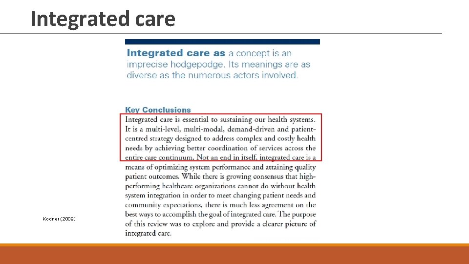 Integrated care Kodner (2009) 