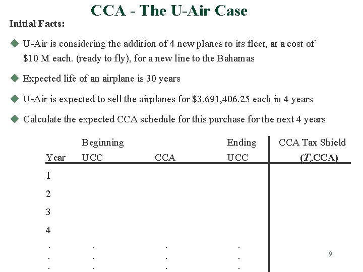 Initial Facts: CCA - The U-Air Case u U-Air is considering the addition of