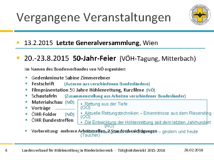 Vergangene Veranstaltungen § 13. 2. 2015 Letzte Generalversammlung, Wien § 20. -23. 8. 2015