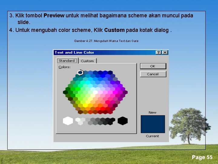 3. Klik tombol Preview untuk melihat bagaimana scheme akan muncul pada slide. 4. Untuk