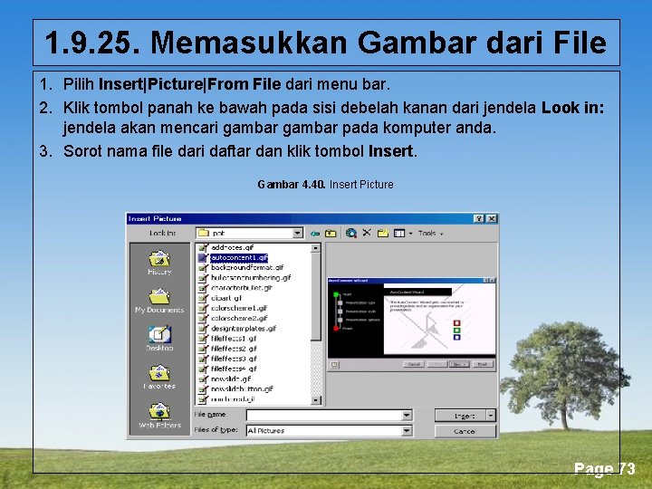 1. 9. 25. Memasukkan Gambar dari File 1. Pilih Insert|Picture|From File dari menu bar.