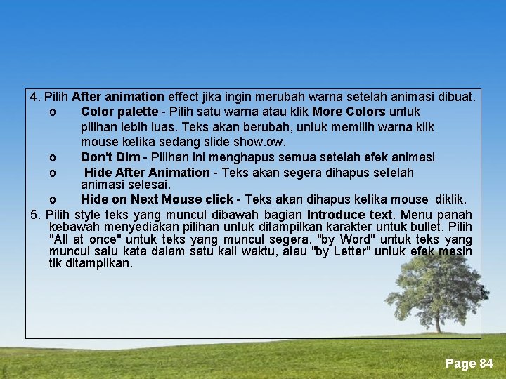 4. Pilih After animation effect jika ingin merubah warna setelah animasi dibuat. o Color