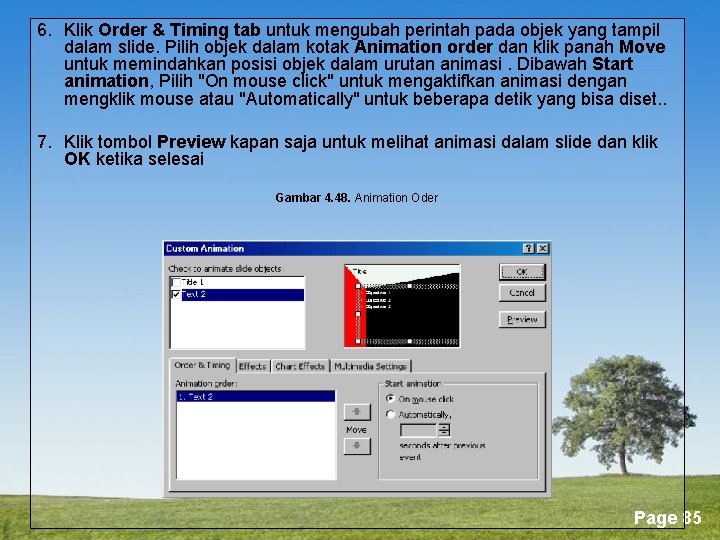 6. Klik Order & Timing tab untuk mengubah perintah pada objek yang tampil dalam