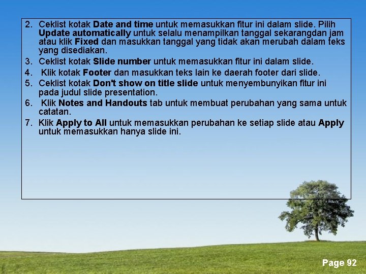 2. Ceklist kotak Date and time untuk memasukkan fitur ini dalam slide. Pilih Update