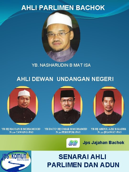 AHLI PARLIMEN BACHOK YB. NASHARUDIN B MAT ISA AHLI DEWAN UNDANGAN NEGERI YB HJ