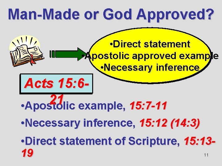 Man-Made or God Approved? • Direct statement • Apostolic approved example • Necessary inference