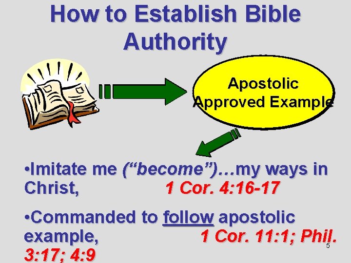 How to Establish Bible Authority Apostolic Approved Example • Imitate me (“become”)…my ways in