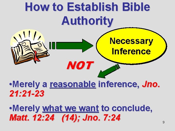 How to Establish Bible Authority Necessary Inference NOT • Merely a reasonable inference, Jno.