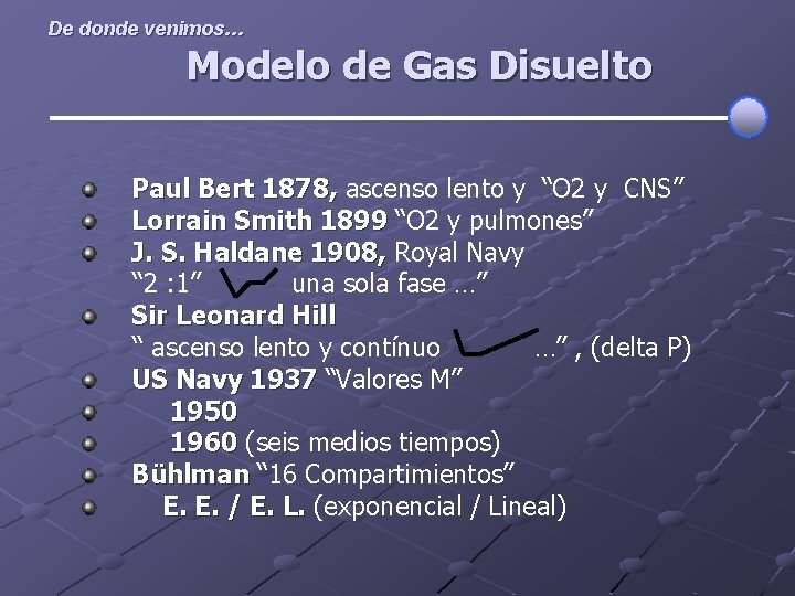 De donde venimos… Modelo de Gas Disuelto Paul Bert 1878, ascenso lento y “O