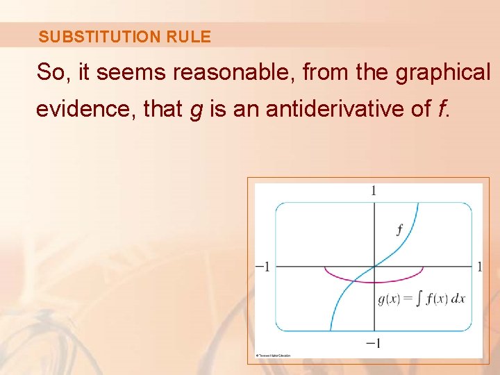 SUBSTITUTION RULE So, it seems reasonable, from the graphical evidence, that g is an SUBSTITUTION RULE So, it seems reasonable, from the graphical evidence, that g is an
