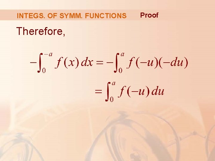 INTEGS. OF SYMM. FUNCTIONS Therefore, Proof INTEGS. OF SYMM. FUNCTIONS Therefore, Proof
