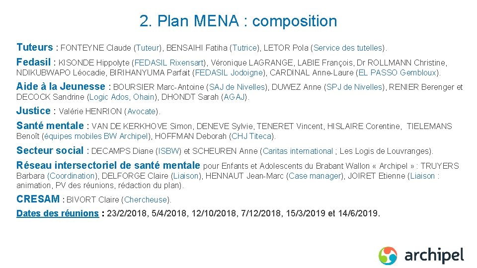 2. Plan MENA : composition Tuteurs : FONTEYNE Claude (Tuteur), BENSAIHI Fatiha (Tutrice), LETOR