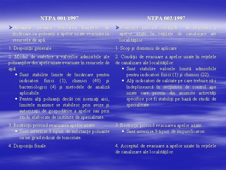 NTPA 001/1997 NTPA 002/1997 Normativ privind stabilirea limitelor de Normativ privind condiţiile de evacuare