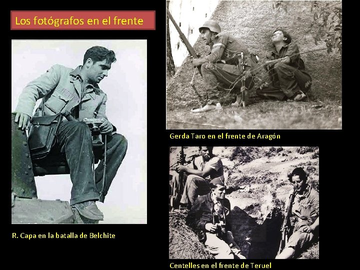 Los fotógrafos en el frente Gerda Taro en el frente de Aragón R. Capa