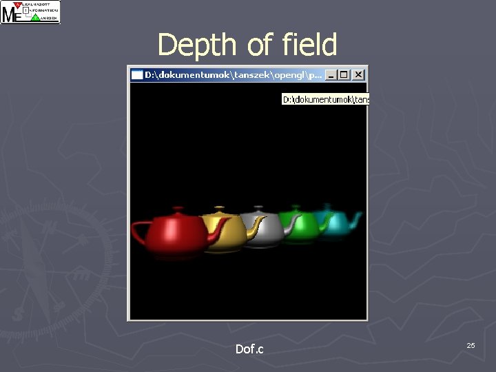 Depth of field Dof. c 25 
