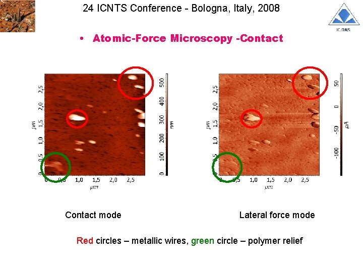 24 ICNTS Conference - Bologna, Italy, 2008 • Atomic-Force Microscopy -Contact mode Lateral force