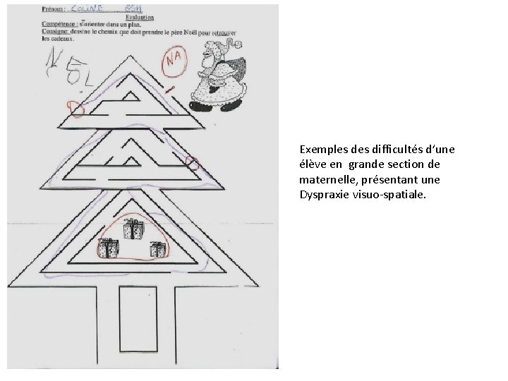 Exemples difficultés d’une élève en grande section de maternelle, présentant une Dyspraxie visuo-spatiale. Exemples difficultés d’une élève en grande section de maternelle, présentant une Dyspraxie visuo-spatiale.