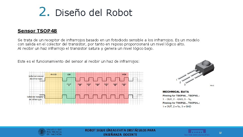 2. Diseño del Robot Sensor TSOP 48 Se trata de un receptor de infrarrojos