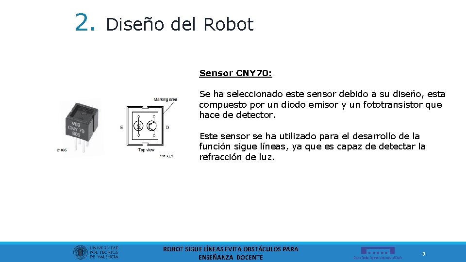 2. Diseño del Robot Sensor CNY 70: Se ha seleccionado este sensor debido a