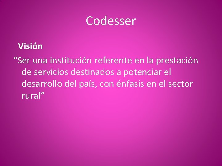 Codesser Visión “Ser una institución referente en la prestación de servicios destinados a potenciar