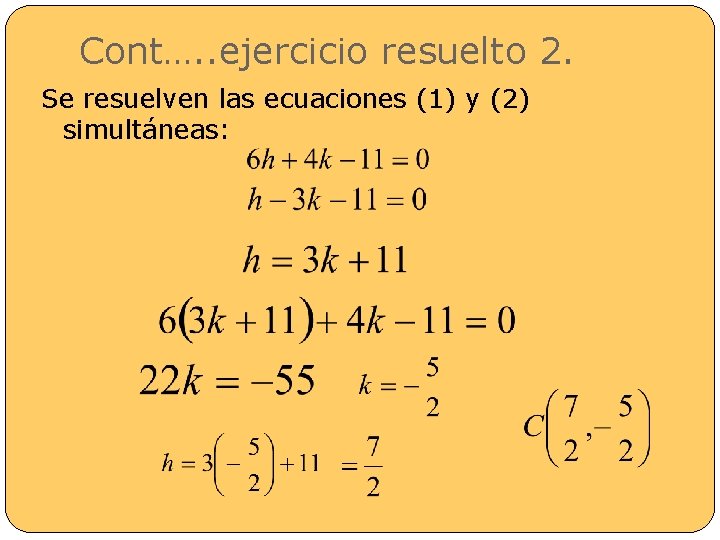 Cont…. . ejercicio resuelto 2. Se resuelven las ecuaciones (1) y (2) simultáneas: 