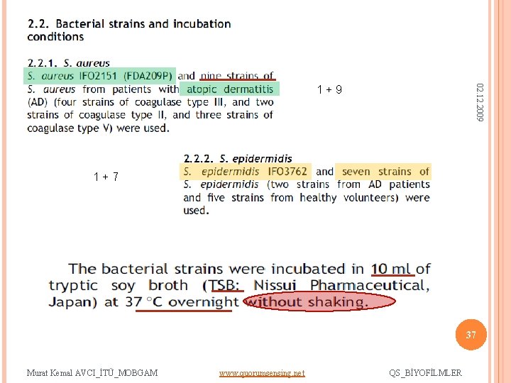 02. 12. 2009 1+7 37 Murat Kemal AVCI_İTÜ_MOBGAM www. quorumsensing. net QS_BİYOFİLMLER 
