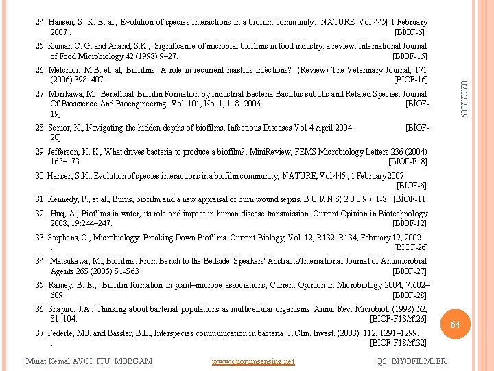 24. Hansen, S. K. Et al. , Evolution of species interactions in a biofilm