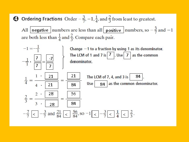 negative < positive 7 -7 7 21 21 21 84 28 56 28 84