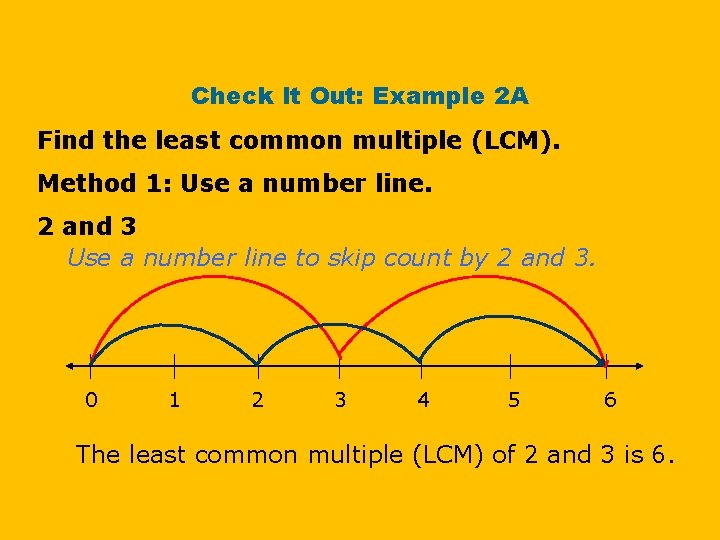 Check It Out: Example 2 A Find the least common multiple (LCM). Method 1: