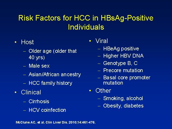 Risk Factors for HCC in HBs. Ag-Positive Individuals • Host • Viral – –