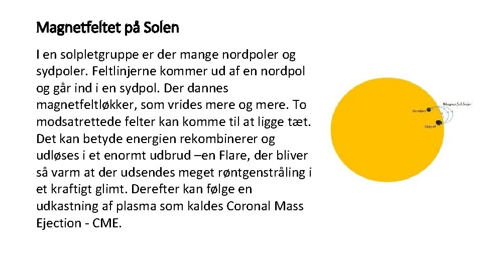 Magnetfeltet på Solen I en solpletgruppe er der mange nordpoler og sydpoler. Feltlinjerne kommer