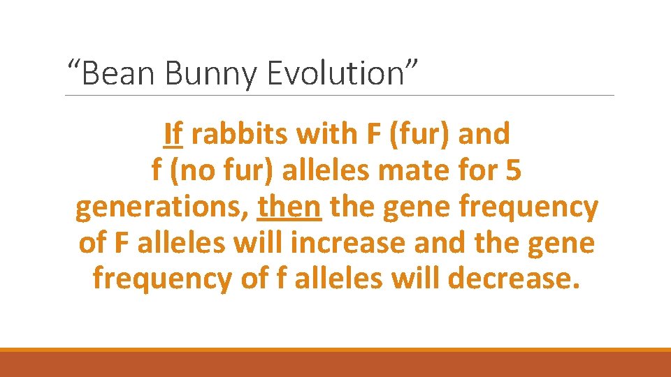 “Bean Bunny Evolution” If rabbits with F (fur) and f (no fur) alleles mate