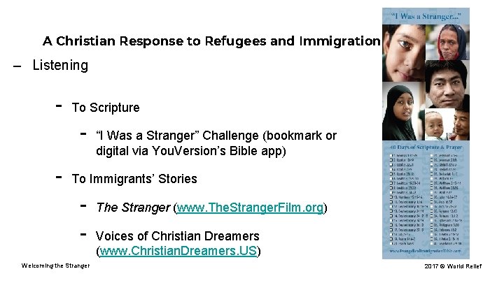 A Christian Response to Refugees and Immigration – Listening - To Scripture - “I